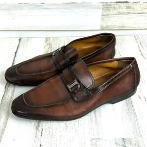 Magnanni Mens 10.5 Raso 11 Italian Brown Hand Painted Leather Dress Loafers